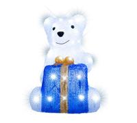 LEALIGHT blachere illumination Décor Lumineux Ours Assis LED Blanc Pur - Acrylique IP44 - 60 LED avec Flash Animé + Cadeau Bleu-Or - Personnage Noël Extérieur & Intérieur