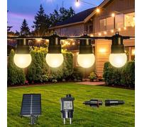 LEALIGHT blachere illumination Guirlande extérieure terrasse et jardin 4.5M. 10 ampoule LED couleur blanc chaud. Panneau solaire et prise électrique. Raccordable 3 fois.