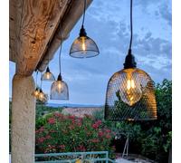 LEALIGHT blachere illumination Guirlande Guinguette Abat-Jour LED 2,5 m - 6 Ampoules Filament Blanc Chaud - Câble Noir - Connectable ×3 - IP44 Extérieur & Intérieur - 2 Ampoules de Rechange
