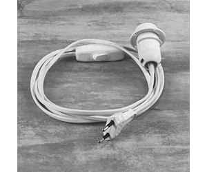 Lealoo Câble électrique Blanc avec Douille E14 et Interrupteur, Cordon Long. 2 m, pour la réalisation d'une Lampe de Chevet
