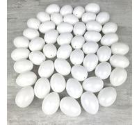 Lealoo Lot 50 Oeufs de Pâques, Plastique Blanc, Hauteur 6 cm, à décorer, avec Trou de Suspension, Non séparables