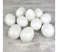 Lealoo Lot de 10 Oeufs en Plastique Blanc, Haut. 10 cm, avec Trou de Suspension, Non séparables, à décorer