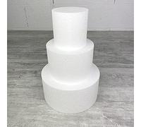 Lealoo Petite pièce montée Haut. 30 cm en polystyrène, Base Ø 20cm à 10cm, 3 disques de 10cm de Haut, pour gâteau Styropor, 3 étages