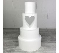 Lealoo Pièce montée en Polystyrène Ouverture Coeur, 45 cm de Haut, Base Ø 25cm à 10cm, 4 étages Wedding Cake Cutout