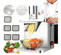 lealovengzh Hachoir à LéGumes éLectrique | Coupe-LéGumes éLectrique Automatique Robuste avec 5 Lames + Trancheuse/RâPe - Moteur 250w, Construction en Acier Inoxydable - pour Restauration