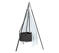 Leander Berceau de bébé avec matelas en mousse souple Comfort Träumeland, voile bleu misty, crochet et trépied gris