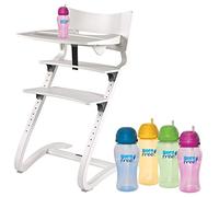 Leander Chaise haute blanche RAL-9016 avec arceau de sécurité, table enfichable et gobelet BornFree