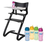 Leander Chaise haute noire avec arceau de sécurité, table enfichable et gobelet BornFree