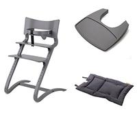 Leander Chaise haute pour enfant avec arceau pour bébé + plateau gris + coussin gris foncé