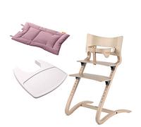 Leander Chaise haute pour enfant avec étrier bébé et plateau Blanc lavé/rose