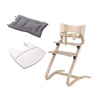 Leander Chaise haute pour enfant avec étrier et plateau Blanc délavé + coussin gris cool