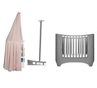 Leander Lit pour bébé et enfant - gris + cadre de ciel gris + ciel de lit rose