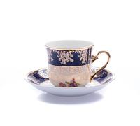 Leander Mary-Anne, tasse à café avec soucoupe, cobalt + fleurs colorées