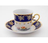 Leander Mary-Anne, tasse et soucoupe, cobalt + fleurs colorées