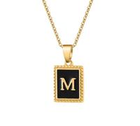 Leaocean Collier avec initiale émaillée noire - Pendentif lettre A à Z plaqué or 18 carats - Bijoux monogramme personnalisés pour femme - Bijoux monogramme personnalisés, General, Acier inoxydable