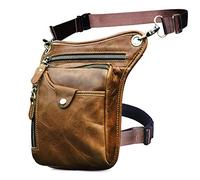 Le'aokuu Hommes Véritable Cuir Sac de Taille pour Moto Sac à Bandoulière Messenger Épaule Sac Bum Sac de Hanche pour Les Jambes Cuisse 211-5