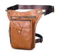 Le'aokuu Hommes Véritable Cuir Sac de Taille pour Moto Sac à Bandoulière Messenger Épaule Sac Bum Sac de Hanche pour Les Jambes Cuisse 211-5