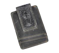 Le'aokuu Porte-Cartes de crédit Slim en Cuir véritable Poche Avant Portefeuille Pince À Cartes (1058 Gris Crocodile Gaufrage)
