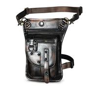 Le'aokuu Sac de Jambe en Cuir Véritable pour Hommes - Messager, Bandoulière, Taille, Sports, Randonnée, Cuisse (2141 B3 Café-Noir)