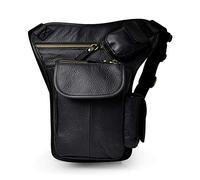 Le'aokuu Sac De Jambe en Cuir véritable Sac à la Taille Poche De Jambe Moto (3106 A1 Noir)