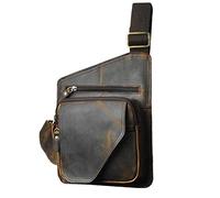 Le'aokuu Sac de Poitrine Sacoche Hommes Sac à Bandoulière étanche Mini Sac a Dos en Cuir véritable Voyage (B214 A Marron Foncé 2)