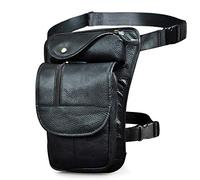 Le'aokuu Sac pour Les Jambes Poche De Jambe Sacoche de Jambe Moto Sac à la Taille en Cuir véritable Sac De Cuisse 3112 (3112 Noir)