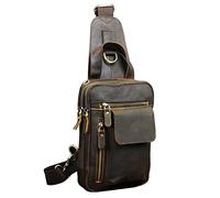 Le'aokuu Sacs en Cuir Véritable Hommes Multipurpose Sac à Bandoulière Poitrine Épaule Sac à Dos (B574 A Marron)