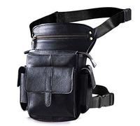 Le'aokuu Sacs en Cuir Véritable Messager Sac de Jambe Sacs à la Taille Sports Randonnée (913-5 B1 Noir)