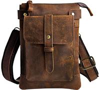 Le'aokuu Sacs en Cuir Véritable Sac à bandoulière Hommes Messager téléphone Pochette 8711 (8711 Marron)