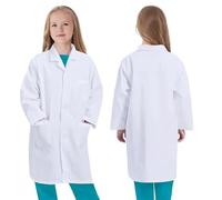 Leaomuny Blouse Blanche Enfant, Blouse Chimie Coton Enfant Laboratoire Lycee pour Fille Garçon Manche Longue Medicale avec 3 Poche et Bouton pour étudiant Lycée Science Hospital Cosplay