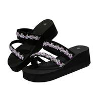 Leaomuny Tongs d'été pour femme avec plateforme, élégantes, ouvertes, fleurs, brodées, plage, plateforme, confortables, mode maison, sandales douces antidérapantes, chaussures respirantes pour la