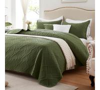 LEAONME Parure de lit 3 pièces, Couvre-lit d'été léger Vert Olive, 228,6 x 248,9 cm, en Microfibre Douce, Luxueuse et Chaude pour Toutes Les Saisons (Comprend 1 Couette, 2 taies d'oreiller)