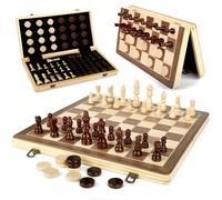 LEAP Jeu d'échecs magnétique en bois pliable de 39,4 cm, pièces d'échecs de 7,6 cm, fentes de rangement magnétiques supérieures pour débutants, adultes avec 2 grands grands lits supplémentaires