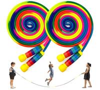 LeapBeast Saut Corde Groupes, 5M Corde à Sauter Longue, Poignée en Bois Antidérapantes Corde de Coton Colorée Jump Rope Corde à Sauter Longueur Réglable pour Enfants (Poignée arc-en-ciel, 2 pièce)