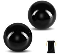 Learay Lot de 2 balles de baoding en obsidienne noire, balles de massage chinoises avec pochette de transport pour soulager le stress des mains (noir/4 cm)
