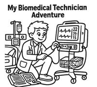 learn about biomedical technician coloring book: educational coloring pages with biomedical tech working on equipment. childrean ages 4-13