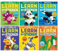 Learn by Sticker Series 6-Book Collection Set - Interactive Learning with Stickers for Early Elementary Skills - Beginning Phonics, More Phonics, ... & Subtraction, Multiplication, Word Study