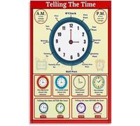 Learn To Tell Time Poster Classroom Clock Wall Art Decor | Clear clock face helps kids practice reading hours and minutes(Framed,16x24inch(40x60cm))