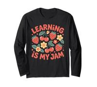 Learning is My Jam Strawberry Cherry Back to School Manche Longue