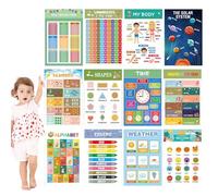 Learning Posters, Educational Charts, 15.83x15.83 inches 12-Piece Letter and Number Set, Visual Learning Aids for Preschool, Home, School, Playroom, Travel, Multicolor