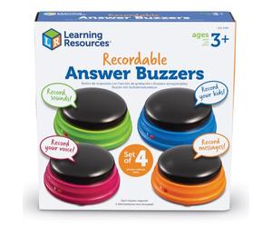 Learning Resources Buzzers Enregistrables, Lot de 4, 3 Ans+, Quiz Éducatifs | Dynamisez les quizzes et les activités en groupe grâce aux buzzers qui encouragent la participation, l'écoute et les échanges
