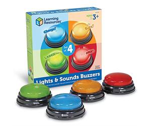 Learning Resources Buzzers Sonores et Lumineux, Quiz & Blind Test, Lot de 4 | Ajoutez l'énergie à chaque quiz en groupe grâce à des buzzers qui stimulent la participation, l'écoute et les réflexes