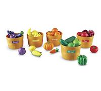 Learning Resources-5 Paniers En Pvc Incassable (Hauteur 10cm, Diamètre 14cm) Et 25 Fruits Et Légumes De 5 Couleurs Et Des Autoco