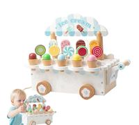 LearnLyrics Coffret Jeu de Boutique de Glaces | Chariot en Bois - Magasin de Crème Glacée Jouet | pour Fête d'anniversaire 3-6 Ans Jeu de Cuisine Épicerie Pique-Nique Restaurant Supermarché