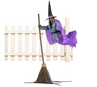 LearnLyrics Décorations d'Halloween, Décoration d'Halloween de Volant, Effrayant extérieur d'Halloween avec Balai, Objets de Scène de maison hantée avec Son Effrayant pour