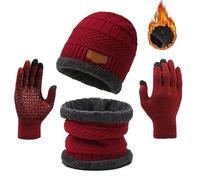 LearnLyrics Ensemble bonnet, écharpe, gants d'hiver | Ensemble bonnet écharpe et gants, ensemble bonnet, écharpe, gants, accessoires d'hiver pour homme et femme, Rouge, Refer to description