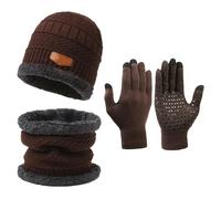 LearnLyrics Ensemble bonnet, écharpe, gants d'hiver | Ensemble bonnet écharpe et gants, ensemble bonnet, écharpe, gants, accessoires d'hiver pour homme et femme, marron, Refer to description