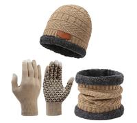 LearnLyrics Ensemble bonnet, écharpe, gants d'hiver | Ensemble bonnet écharpe et gants, ensemble bonnet, écharpe, gants, accessoires d'hiver pour homme et femme, kaki, Refer to description