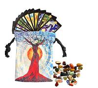 LearnLyrics Lot de 3 sacs de course de tarot avec motifs d'arbres - Sac de jeu de société avec cordon de serrage - Sac de rangement pour cartes de tarot et dés - Sacs cadeaux en velours épais - Bijoux