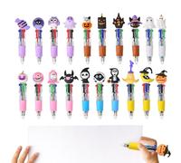 LearnLyrics Stylo À Bille, 20 Pièces De Stylos À Bille Avec Motifs Cartoons De Fantômes, Citrouilles Et Sorcières, Encre Fluide 4 Couleurs Accessoires d'Écriture pour École Bureau Maison